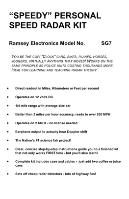 Personal Speed Radar Kit