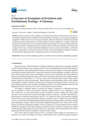 Cetaceans As Exemplars of Evolution and Evolutionary Ecology: a Glossary