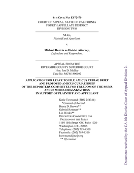 Document Received by the CA 4Th District Court of Appeal Division 2
