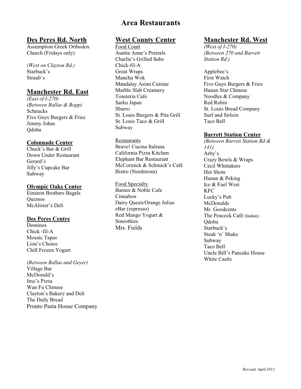 Local Restaurants (PDF)