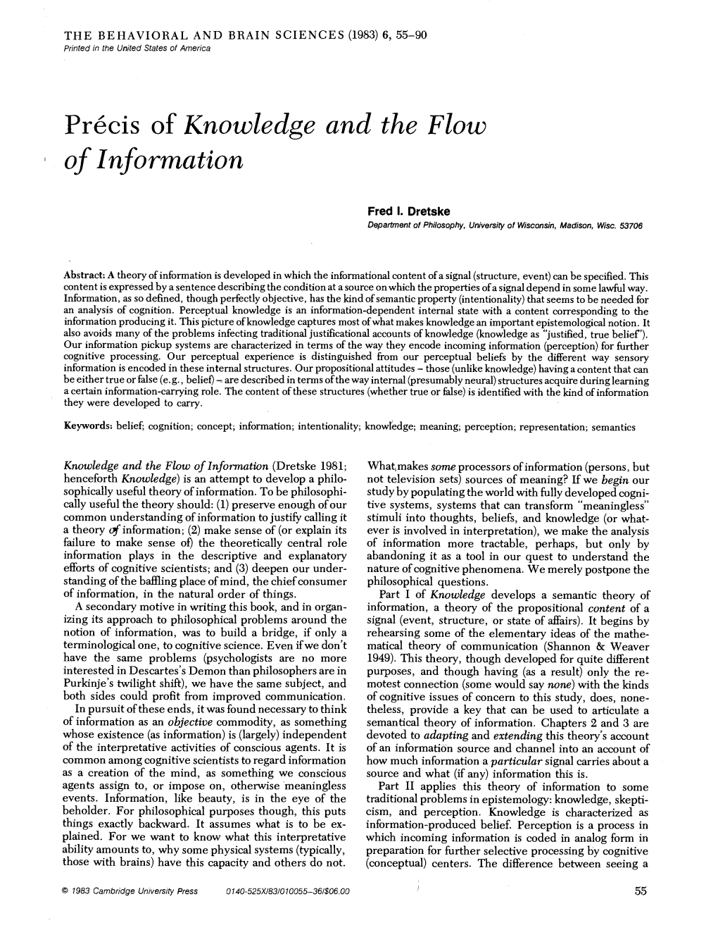 Précis of Knowledge and the Flow of Information