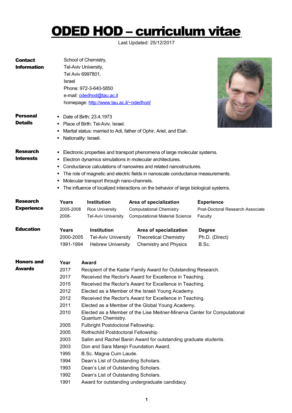 ODED HOD Curriculum Vitae