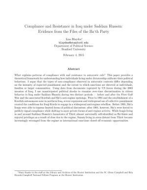 Compliance and Resistance in Iraq Under Saddam Hussein: Evidence from the Files of the Ba‘Th Party