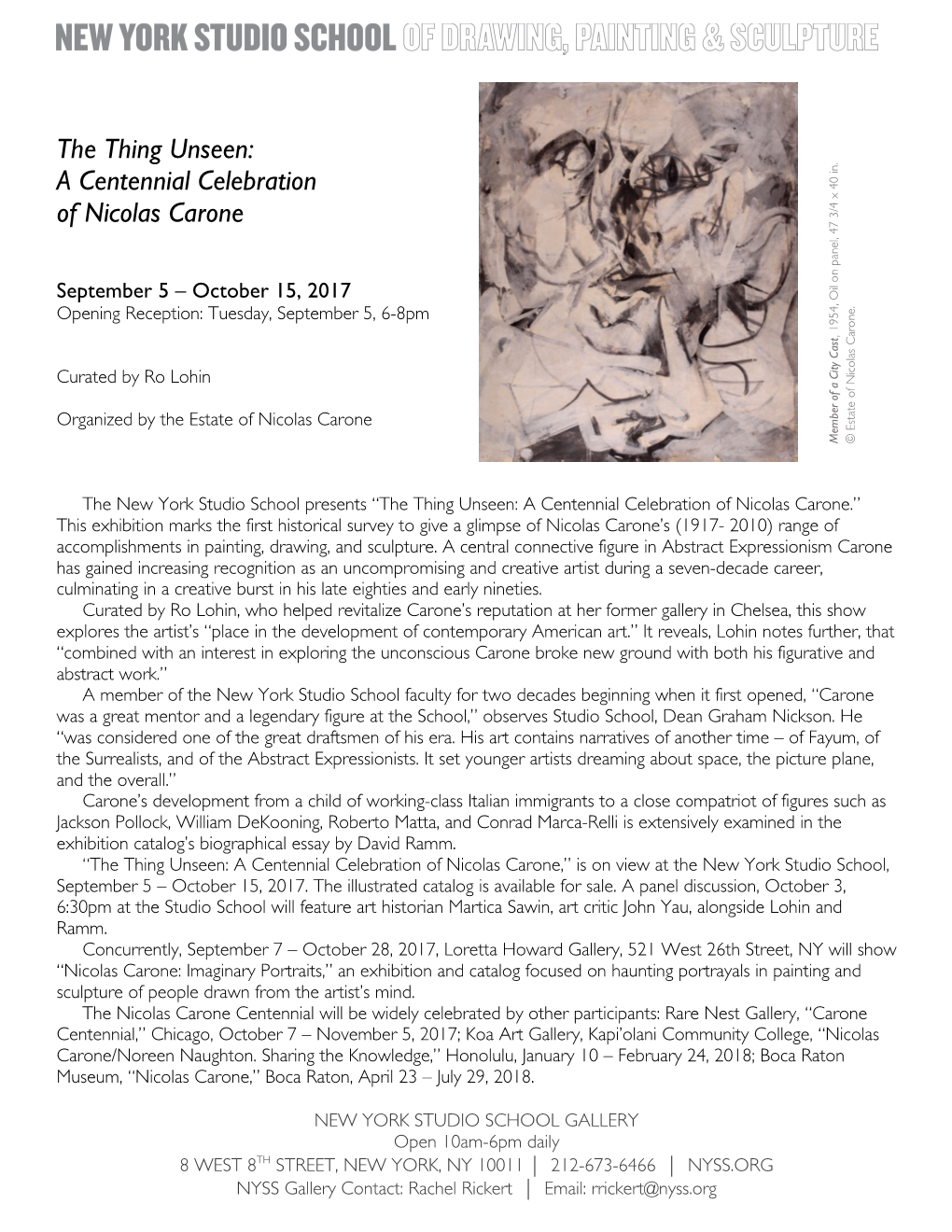 A Centennial Celebration of Nicolas Carone