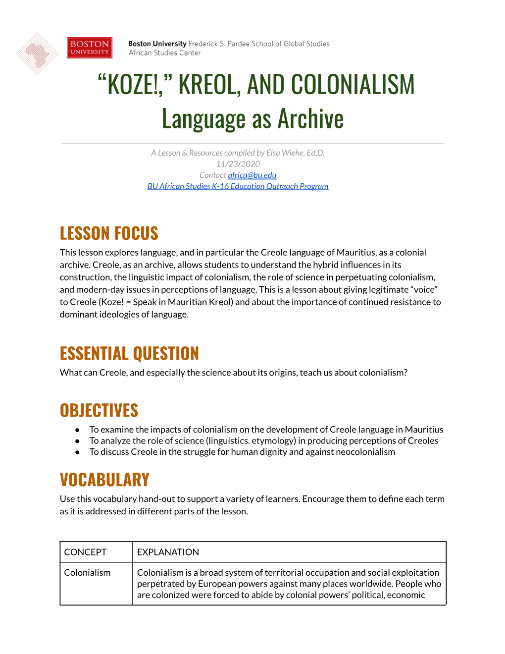 “KOZE!,” KREOL, and COLONIALISM Language As Archive