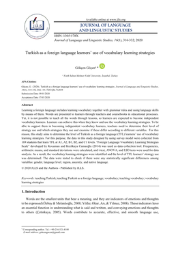JOURNAL of LANGUAGE and LINGUISTIC STUDIES Turkish As A