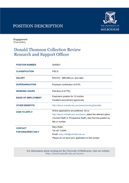 Donald Thomson Collection Review Research and Support Officer POSITION DESCRIPTION