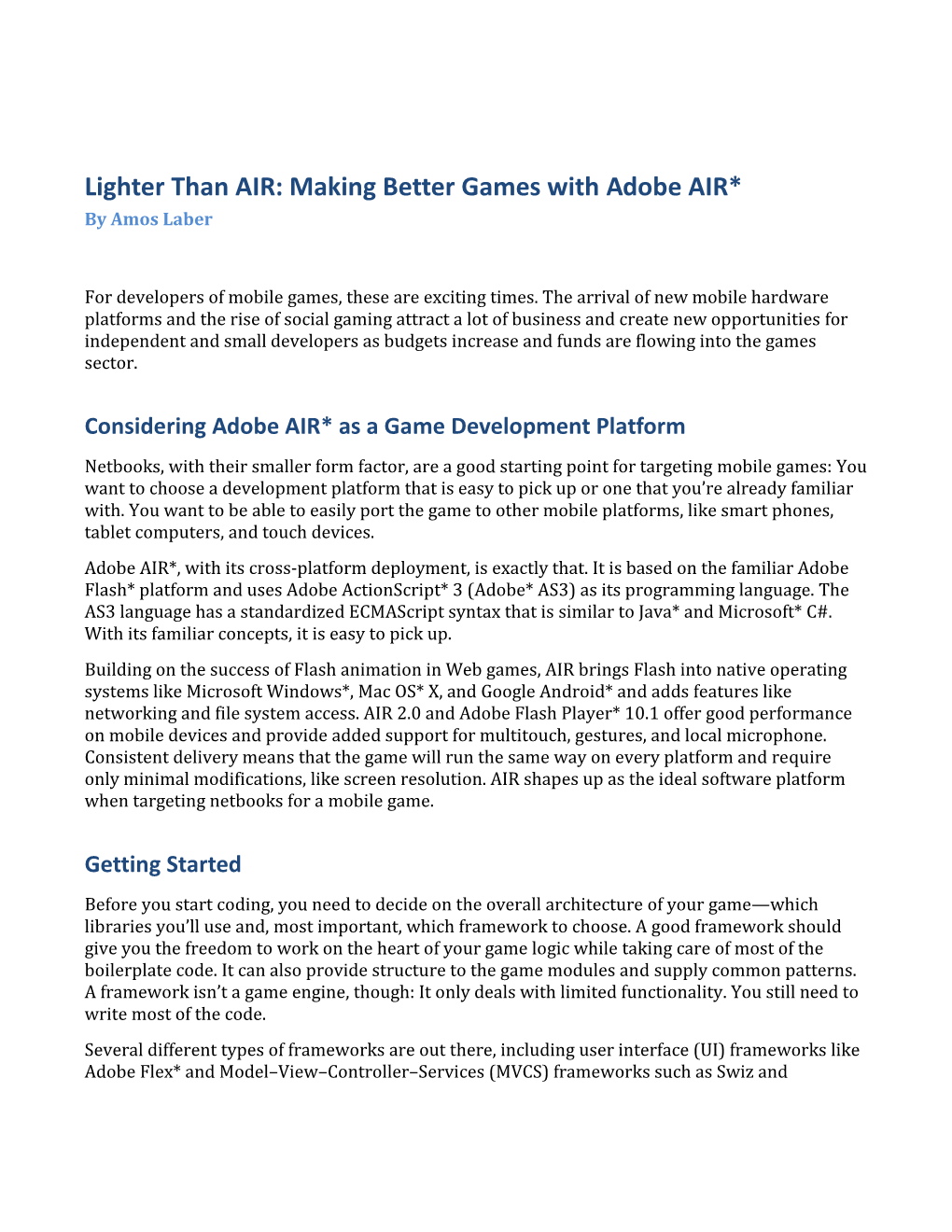 Lighter Than AIR: Making Better Games with Adobe AIR* by Amos Laber
