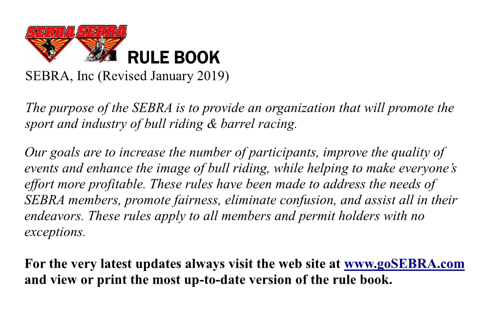 RULE BOOK SEBRA, Inc (Revised January 2019)