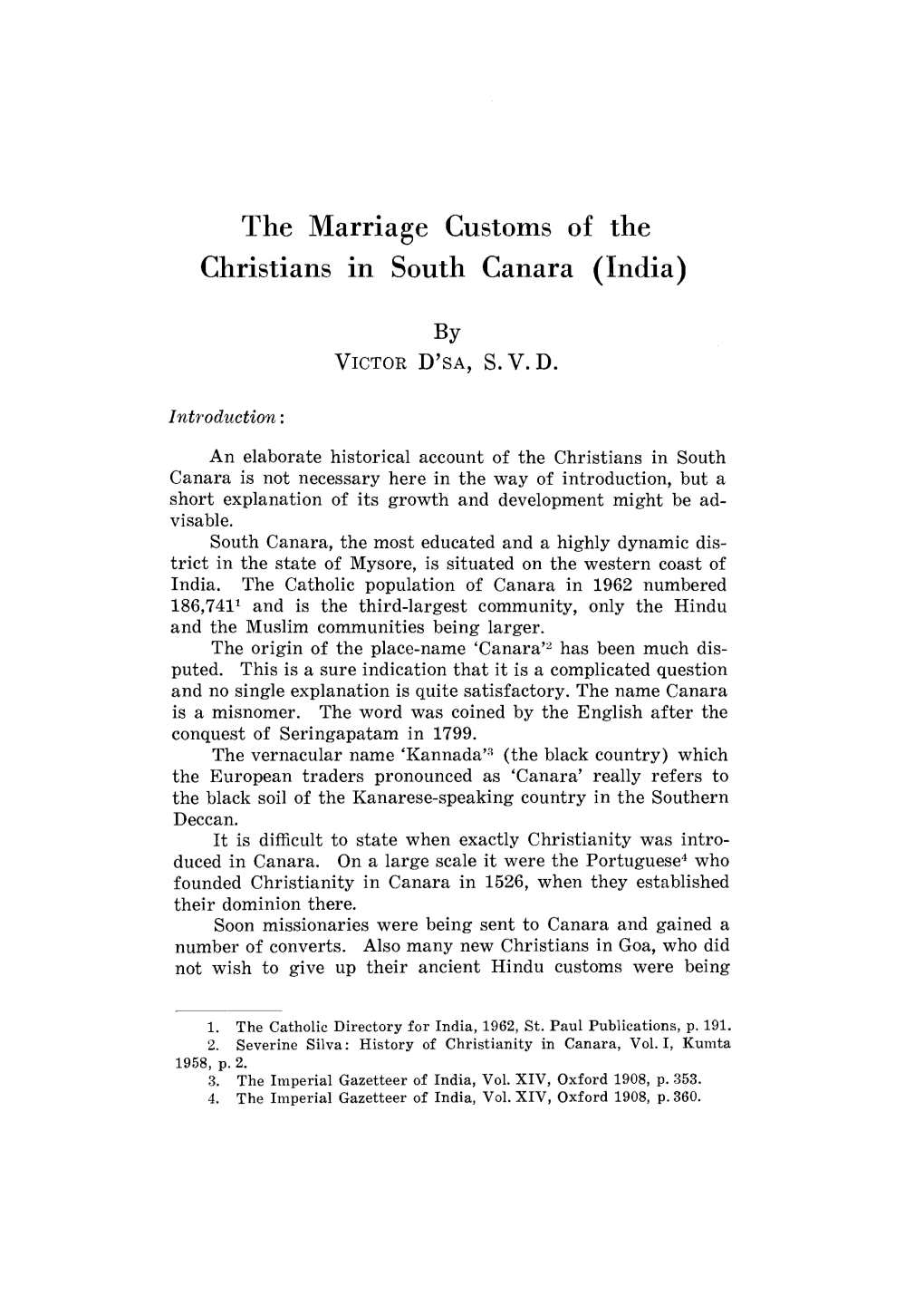 The Marriage Customs of the Christians in South Canara (India)