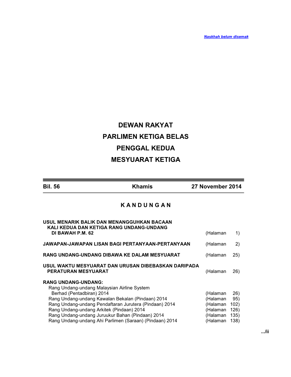 Dewan Rakyat Parlimen Ketiga Belas Penggal Kedua Mesyuarat Ketiga