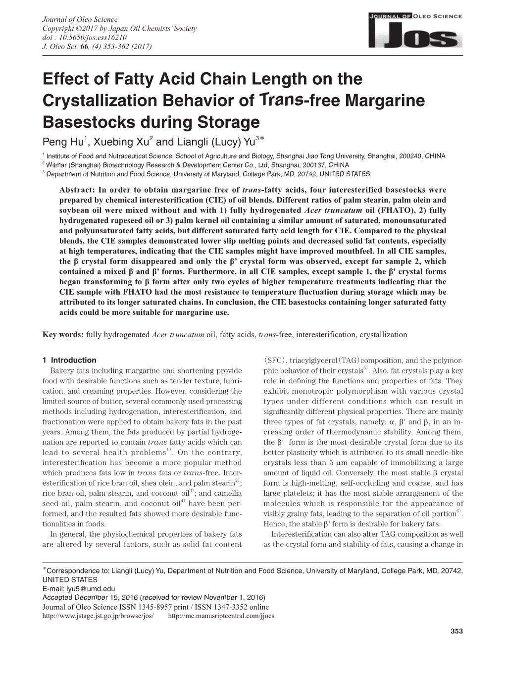 Effect of Fatty Acid Chain Length on the Crystallization Behavior Of