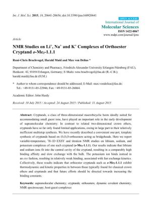 NMR Studies on Li+, Na+ and K+ Complexes of Orthoester Cryptand O-Me2-1.1.1