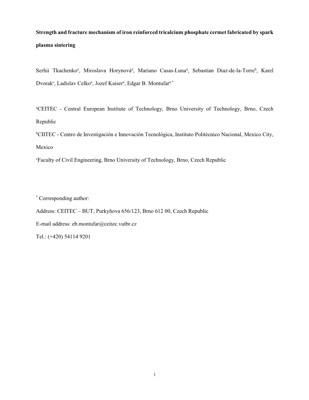 Strength and Fracture Mechanism of Iron Reinforced Tricalcium Phosphate Cermet Fabricated by Spark Plasma Sintering