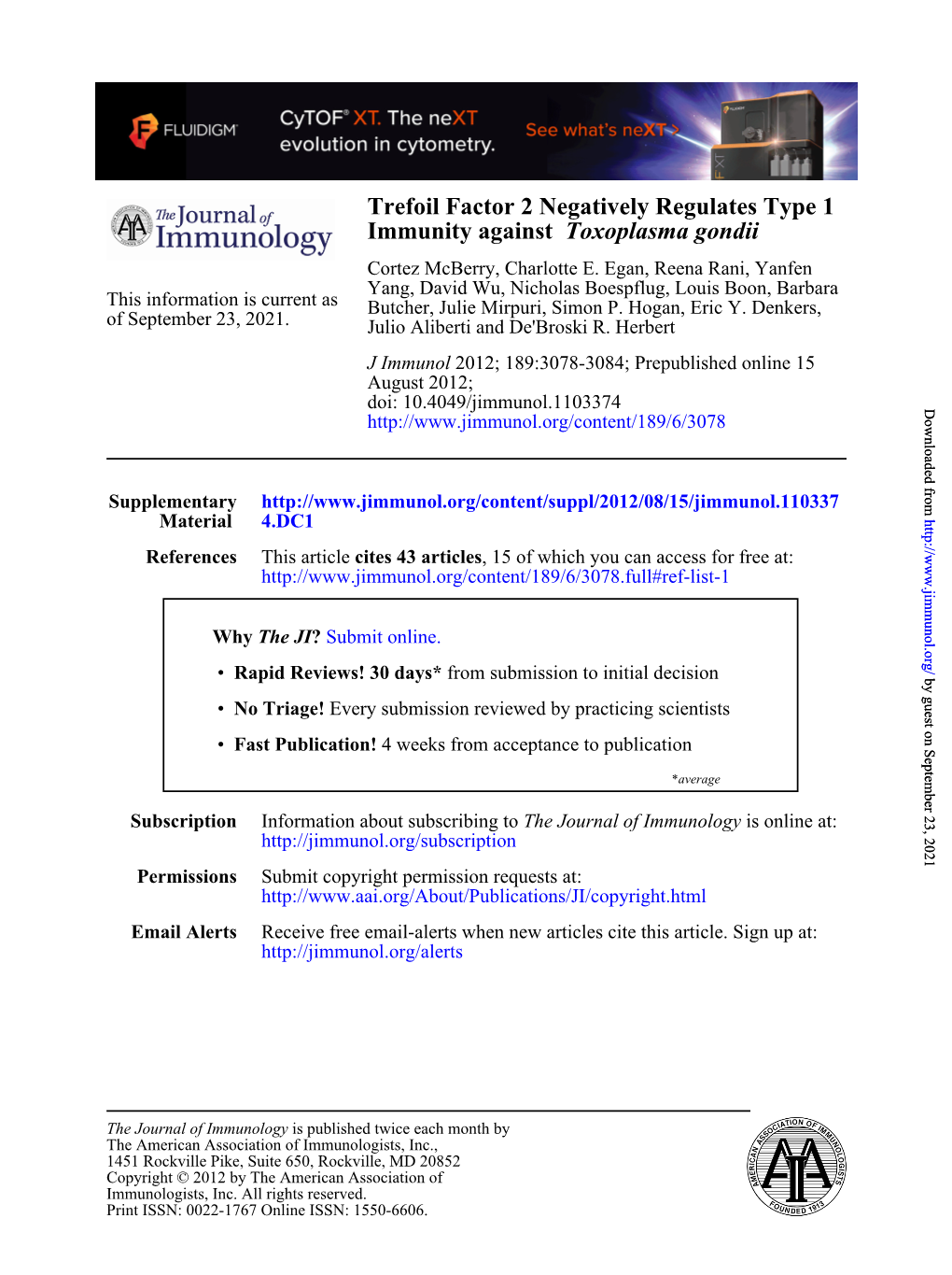 Toxoplasma Gondii Immunity Against Trefoil Factor 2 Negatively