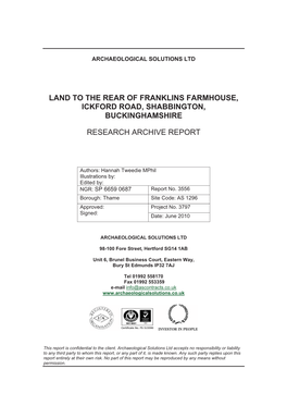 Land to the Rear of Franklins Farmhouse, Ickford Road, Shabbington, Buckinghamshire