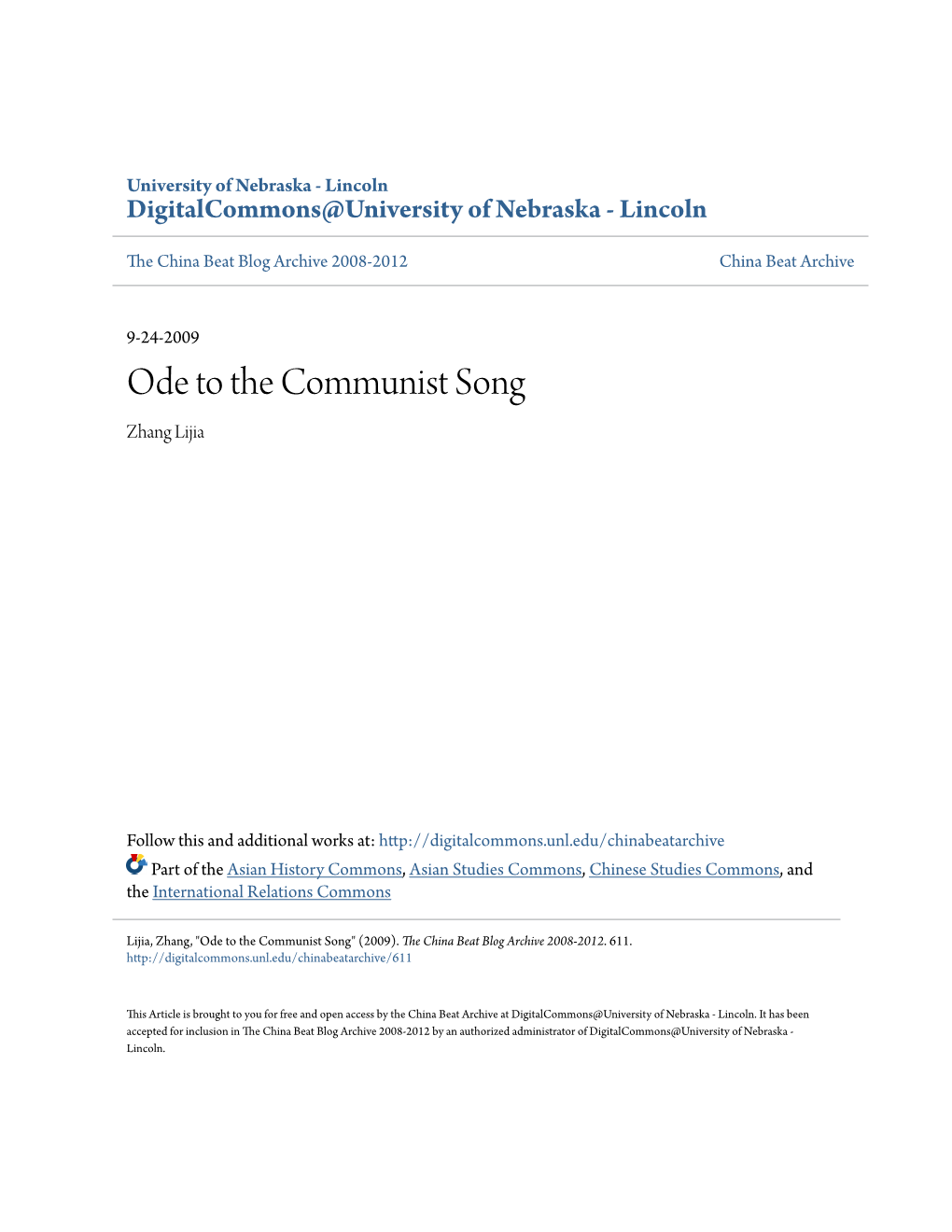 Ode to the Communist Song Zhang Lijia