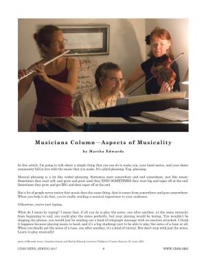 Musicians Column—Aspects of Musicality