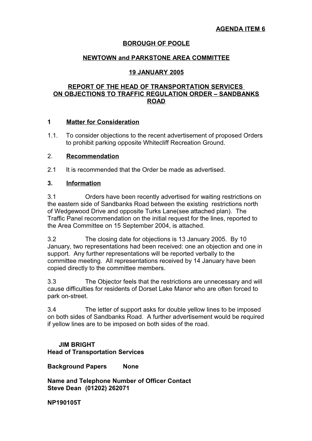 Objections to Traffic Regulation Order - Sandbanks Road