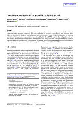 Heterologous Production of Coryneazolicin in Escherichia Coli