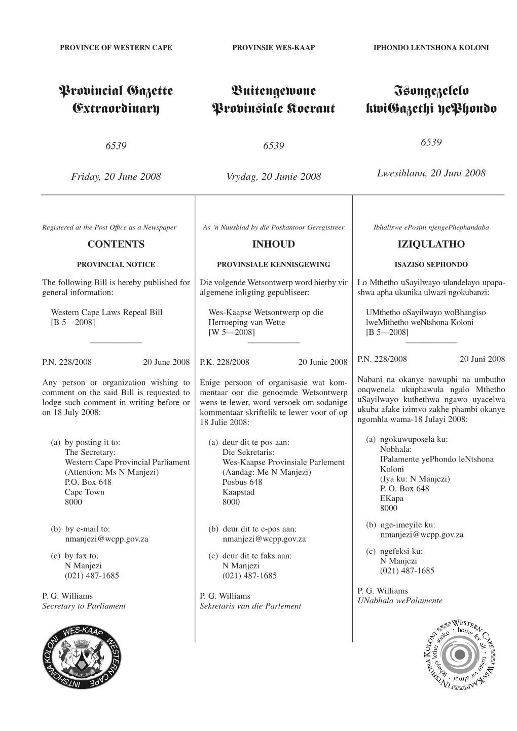 Provincial Gazette Extraordinary Buitengewone Provinsiale Koerant