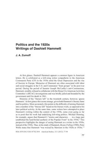 Politics and the 1920S Writings of Dashiell Hammett 77