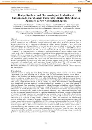 Design, Synthesis and Pharmacological Evaluation of Sulfanilamide-Ciprofloxacin Conjugates Utilizing Hybridization Approach As New Antibacterial Agents