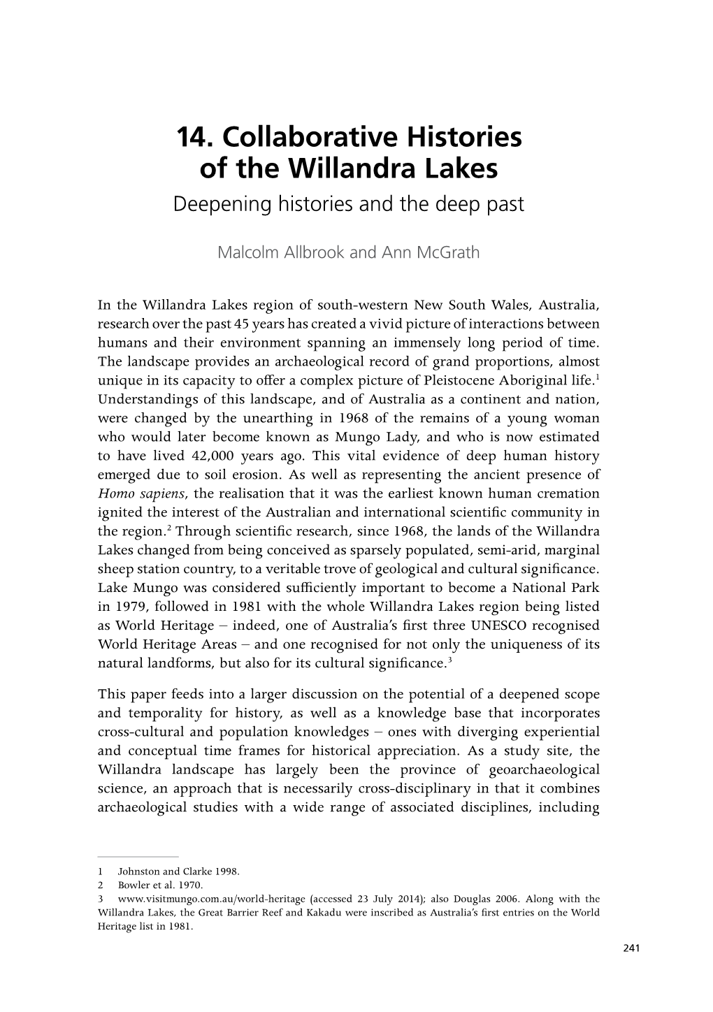 Collaborative Histories of the Willandra Lakes Deepening Histories and the Deep Past