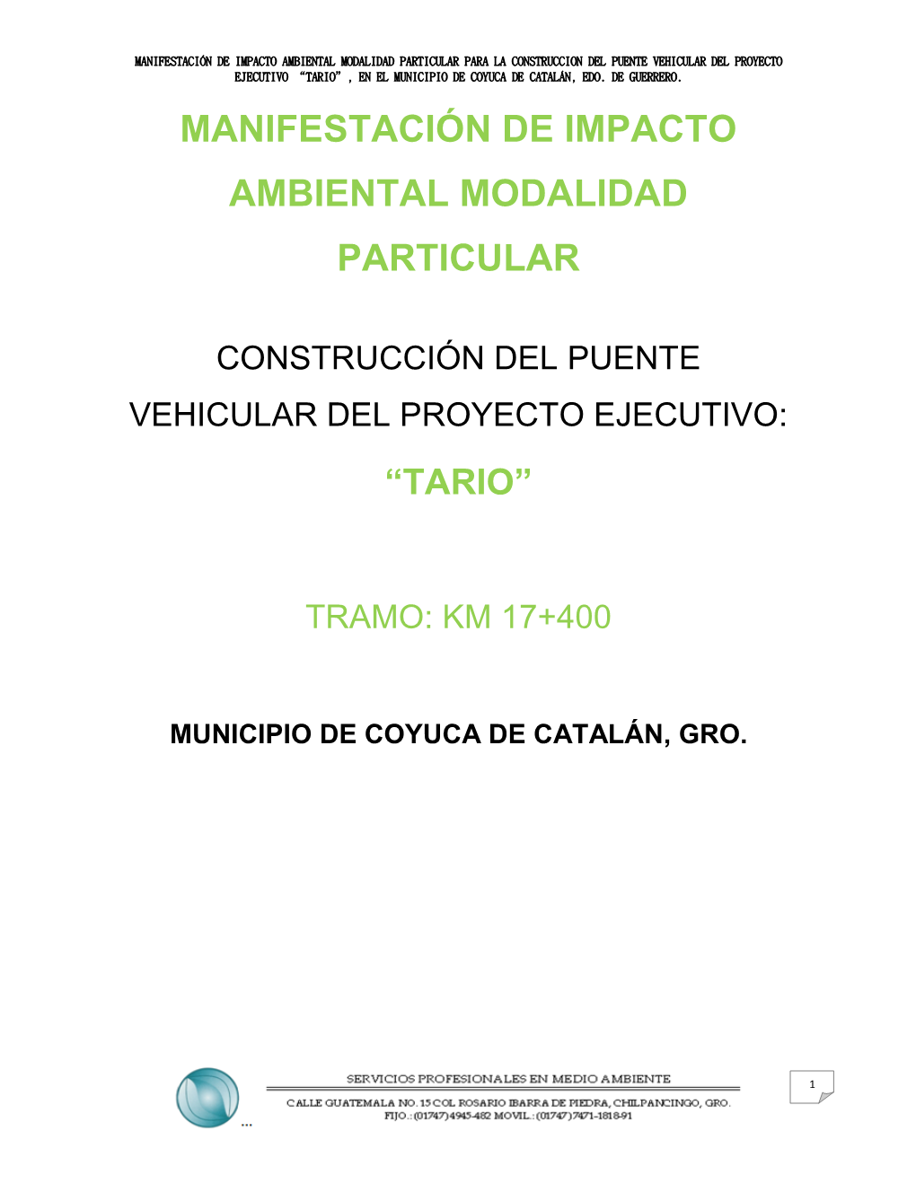 Manifestación De Impacto Ambiental Modalidad