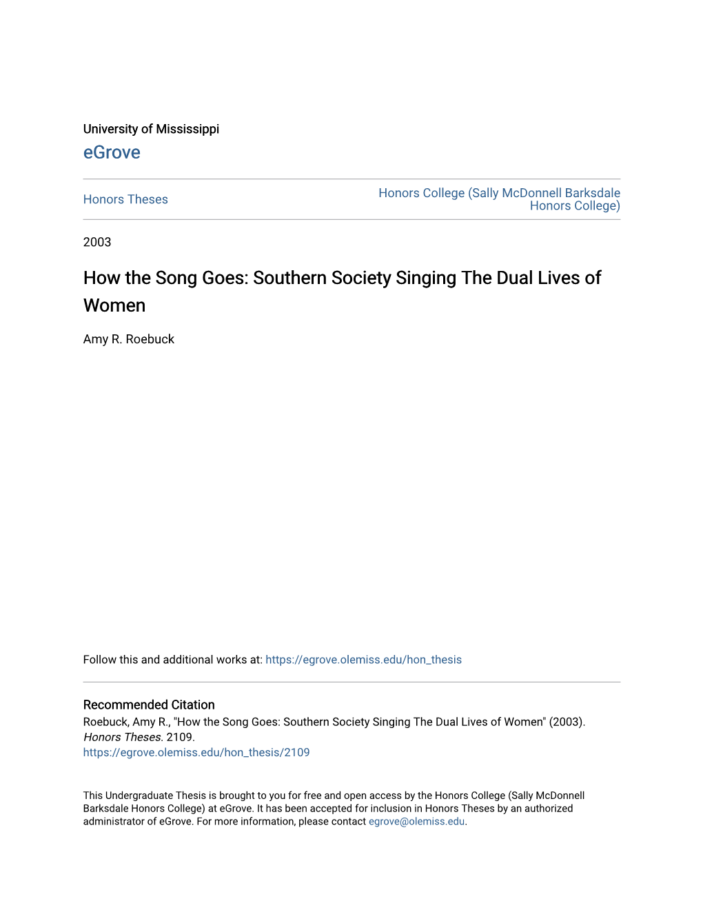 How the Song Goes: Southern Society Singing the Dual Lives of Women