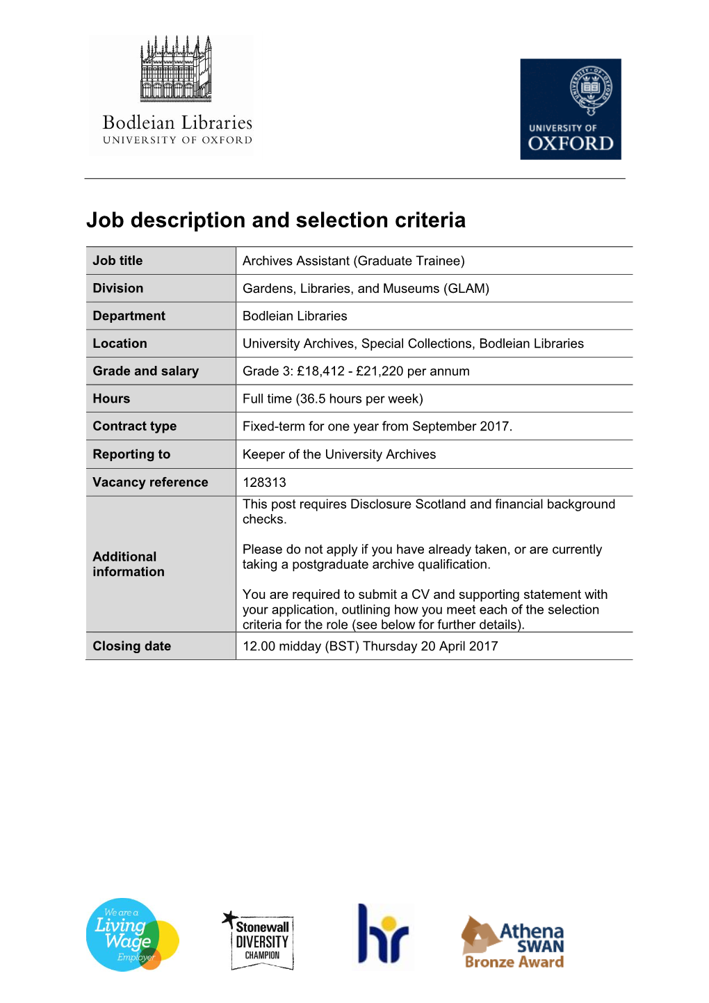 Job Description and Selection Criteria