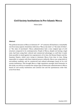 Civil Society Institutions in Pre-Islamic Mecca