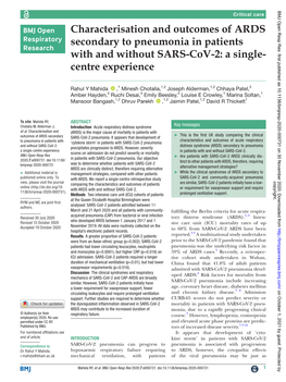 Characterisation and Outcomes of ARDS Secondary to Pneumonia in Patients with and Without SARS-Cov-2: a Single-Centre Experience