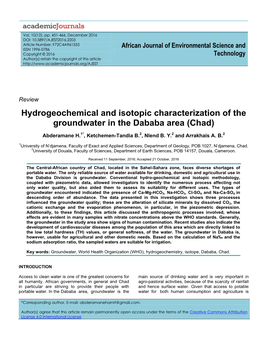 Hydrogeochemical and Isotopic Characterization of the Groundwater in the Dababa Area (Chad)