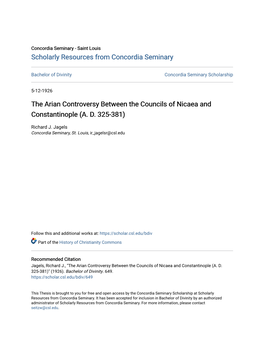 The Arian Controversy Between the Councils of Nicaea and Constantinople (A