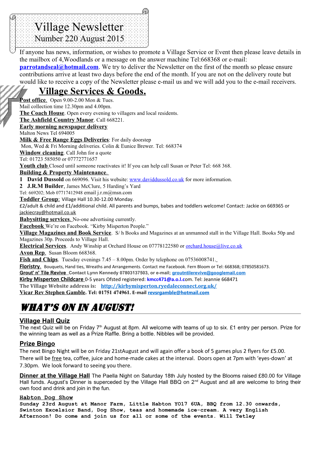 Village Newsletter Number