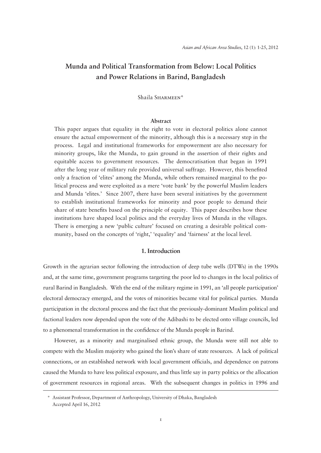 Munda and Political Transformation from Below: Local Politics and Power Relations in Barind, Bangladesh