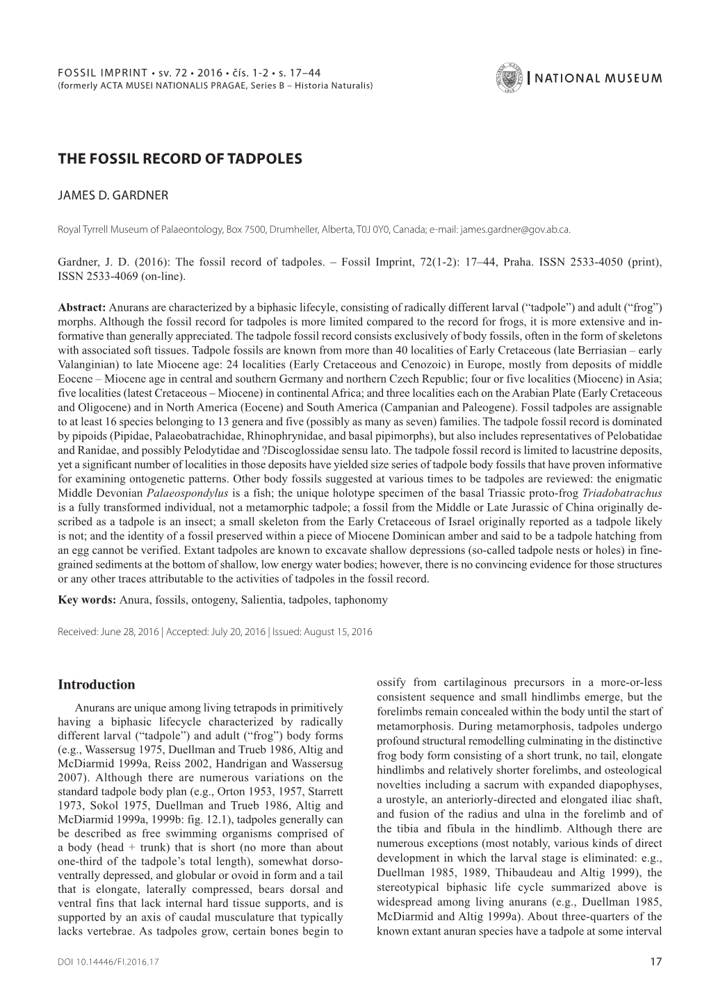 The Fossil Record of Tadpoles