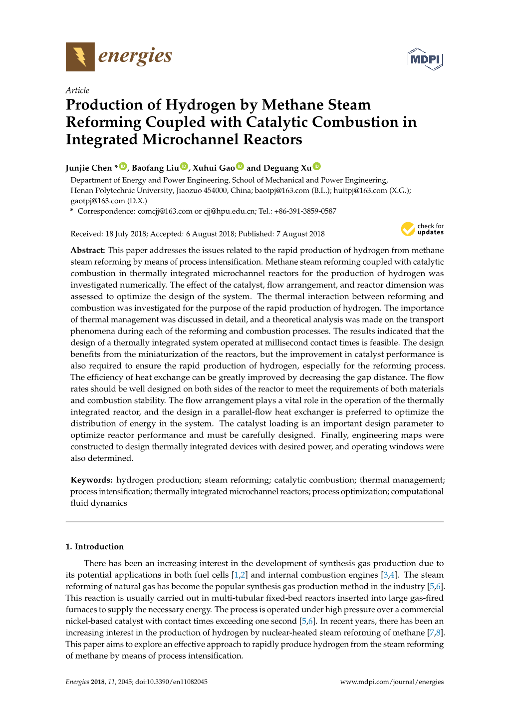 Production of Hydrogen by Methane Steam Reforming Coupled with Catalytic Combustion in Integrated Microchannel Reactors