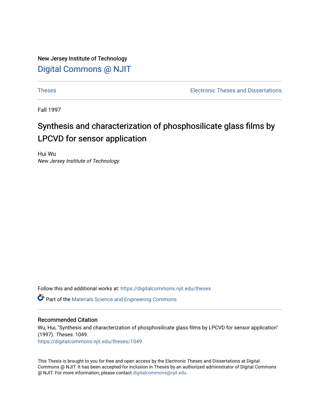 Synthesis and Characterization of Phosphosilicate Glass Films by LPCVD for Sensor Application