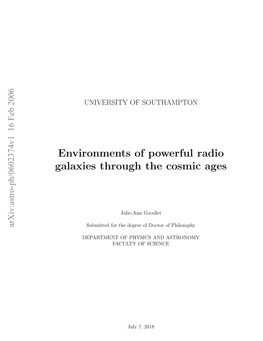 Environments of Powerful Radio Galaxies Through the Cosmic Ages