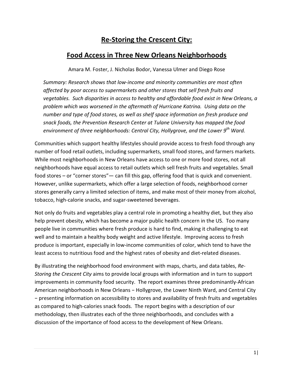 Re-Storing the Crescent City: Food Access in Three New Orleans