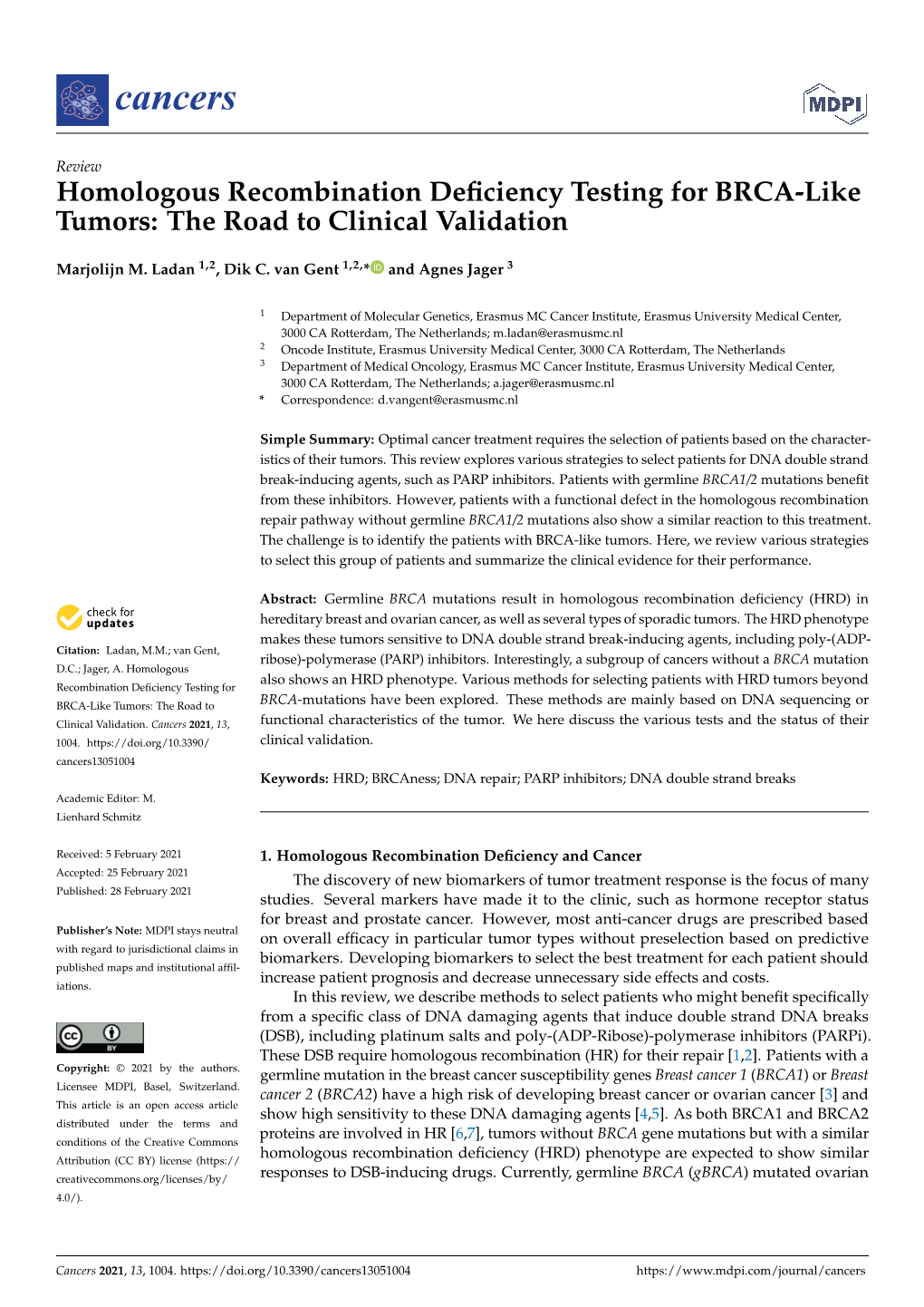 Homologous Recombination Deficiency Testing for BRCA