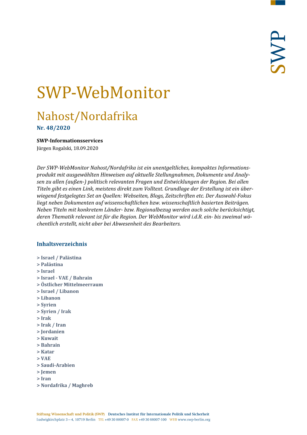 SWP-Webmonitor Nahost/Nordafrika Nr. 48/2020
