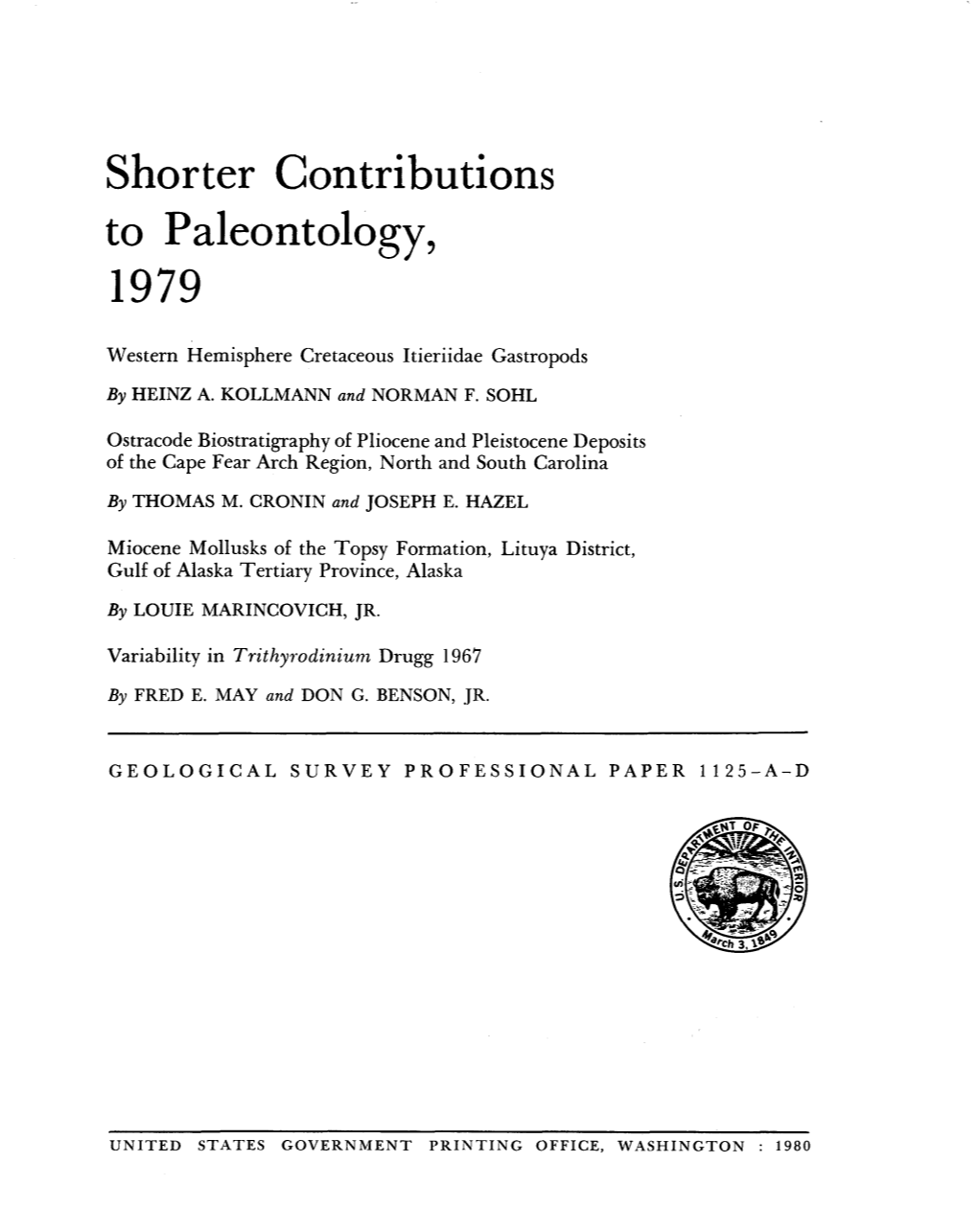 Shorter Contributions to Paleontology