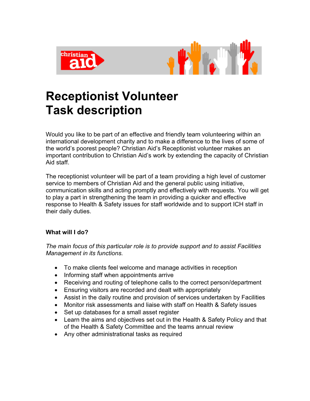 Receptionist Volunteer