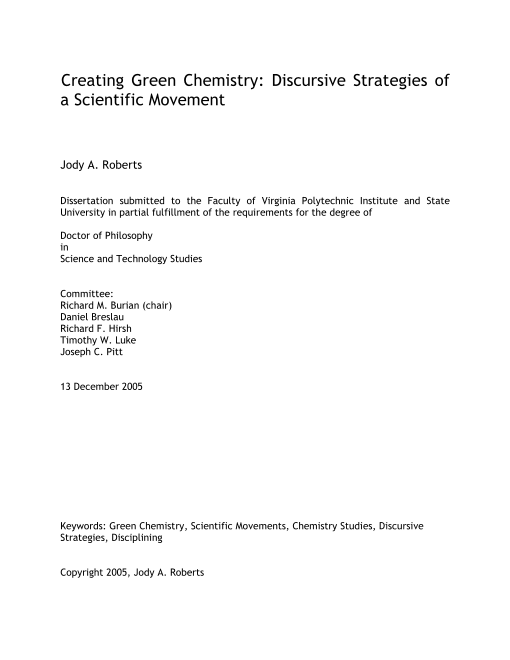 Creating Green Chemistry: Discursive Strategies of a Scientific Movement