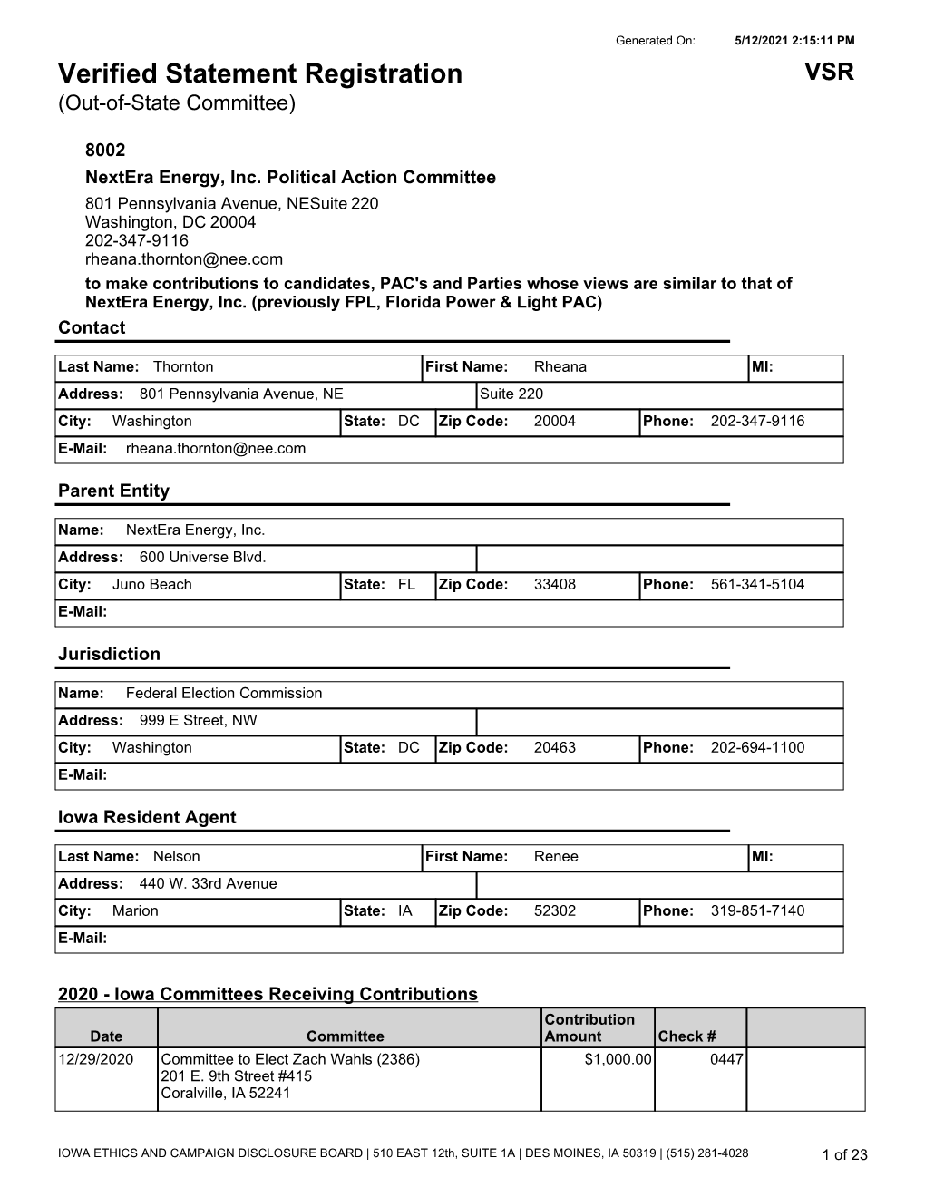 Verified Statement Registration VSR (Out-Of-State Committee)