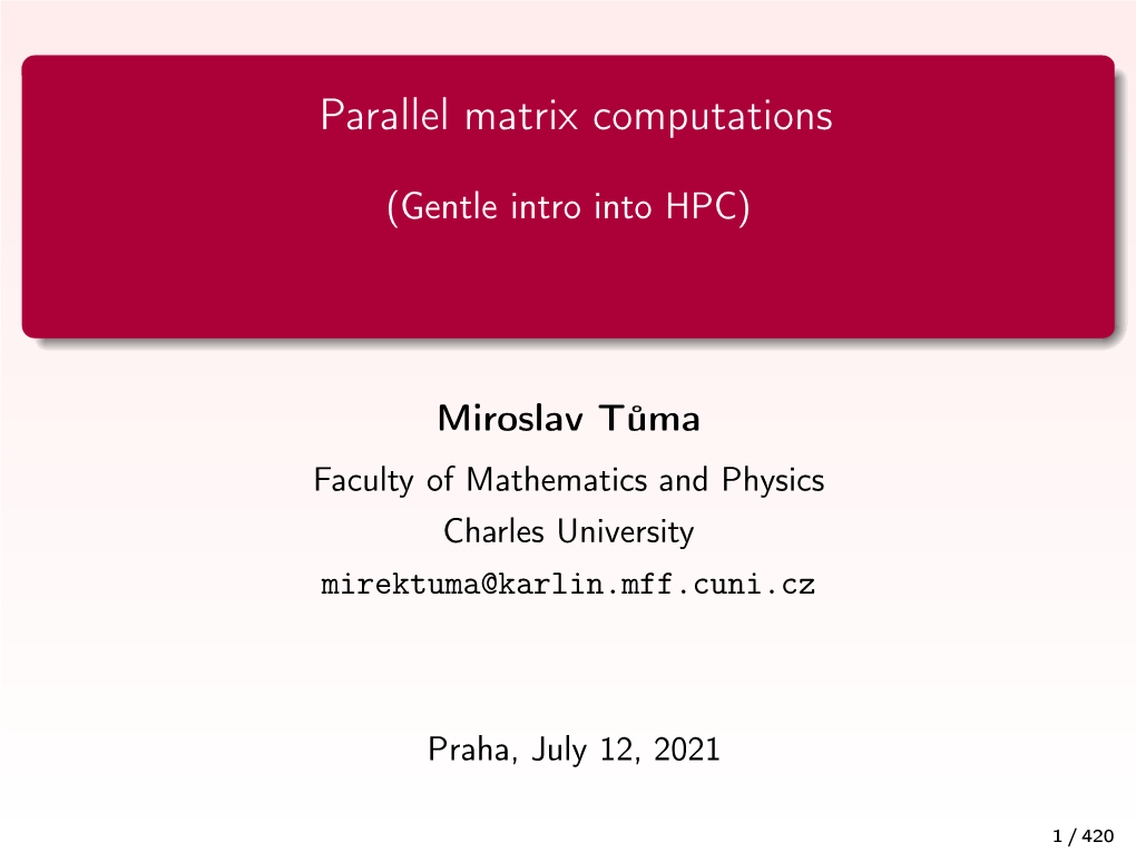 Parallel Matrix Computations