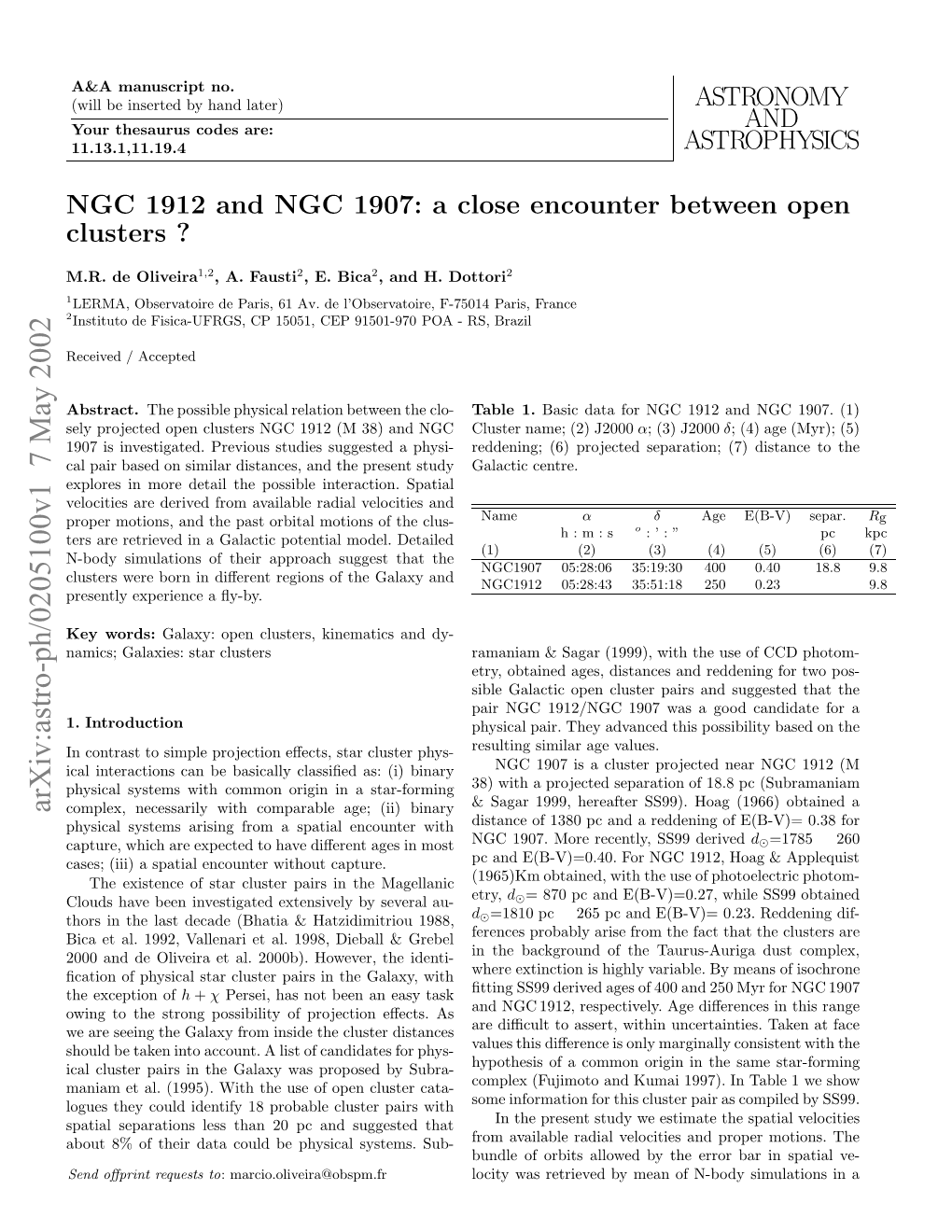 NGC 1912 and NGC 1907: a Close Encounter Between Open Clusters?